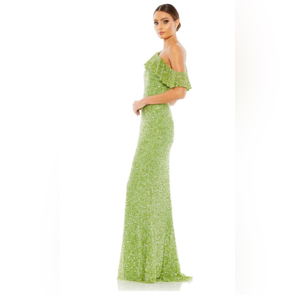 Mac Duggal 5611 Key Lime  Sequined Drop Shoulder Trumpet Gown Size 12 $498 - Picture 2 of 6